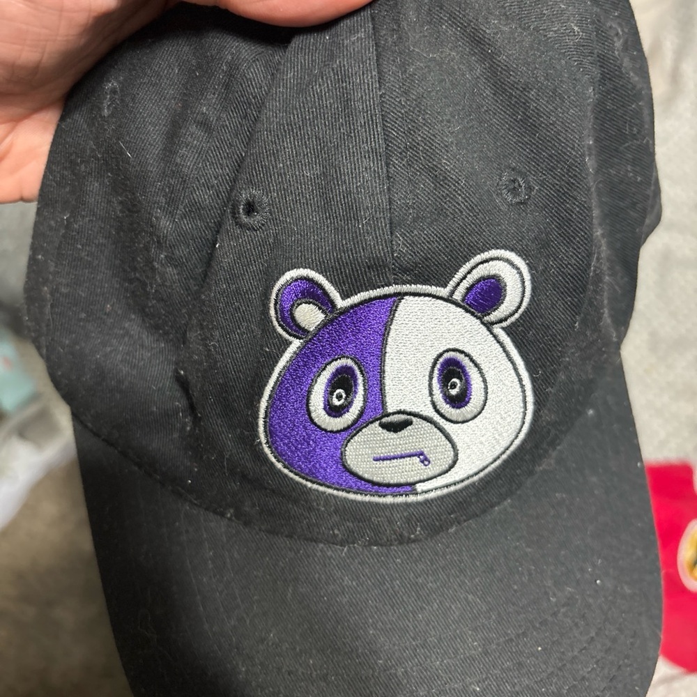 Yeezy Black Hat with Purple Panda Design